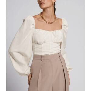 & Other Stories Puff Sleeve Fitted Cropped Top Smocked Back Ivory Milk Maid‎